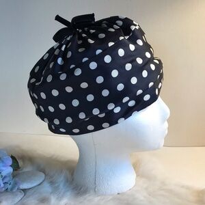 Vintage 1950s Bucket Hat Polka Dot Navy & White